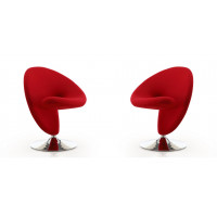 Manhattan Comfort 2-AC040-RD Curl Red and Polished Chrome Wool Blend Swivel Accent Chair (Set of 2)
